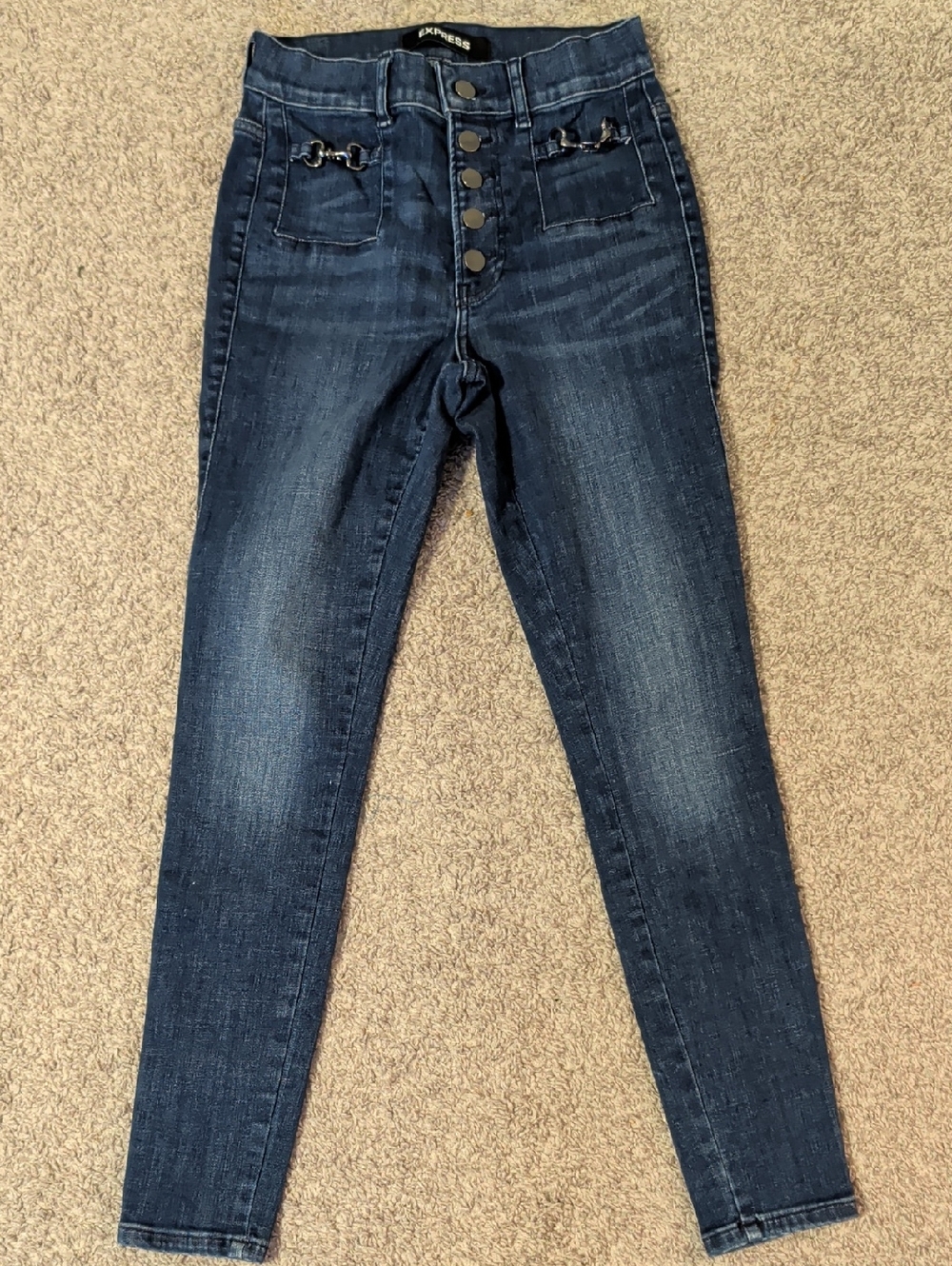 Express High-Rise Dark Blue Button-Fly Jeans